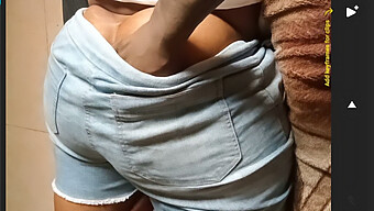 Close-Up Of My Girlfriend'S Big Ass In Booty Shorts As I Finger Her