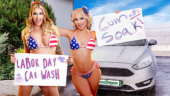 A Steamy Carwash Session Turns Into A Wild Threesome With A Stepmom And Her Well-Endowed Stepdaughter