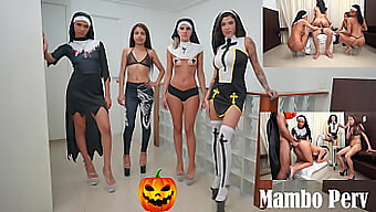 Halloween-Themen-Gruppensex Mit Nonnen Und Einem Dämonenmädchen (Arsch Zu Mund, Atogm)